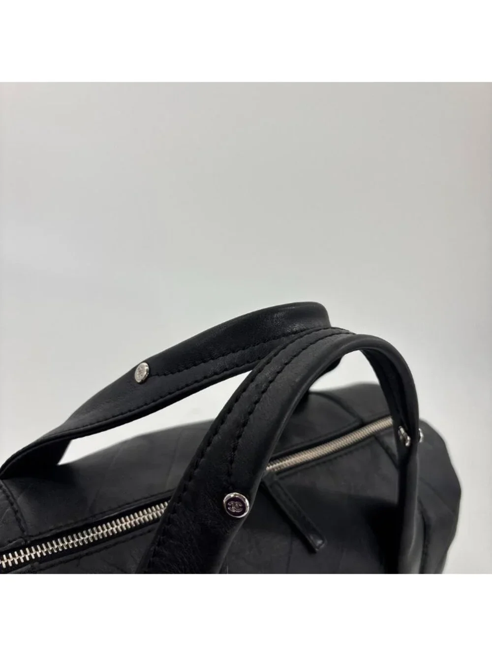 Chanel Super Chez Blanc Lambskin Mini Boston Bag Black
